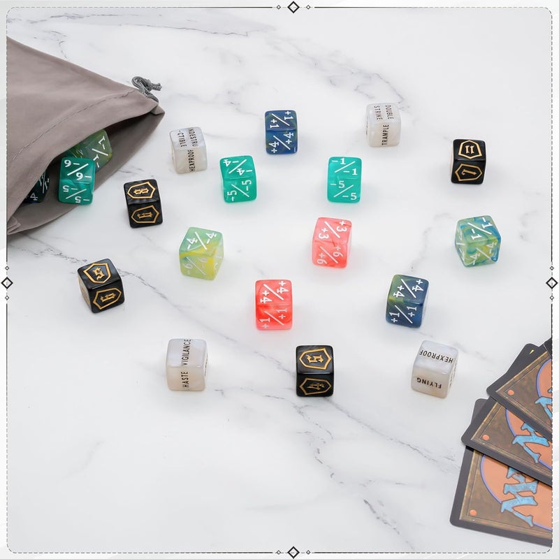 Tinzum 60 Pieces MTG Dice Set with Keyword Token Dice & Plus 1 Life Counter & Shield in 6 Colors for MTG, Cards Gaming Accessories - Image 5
